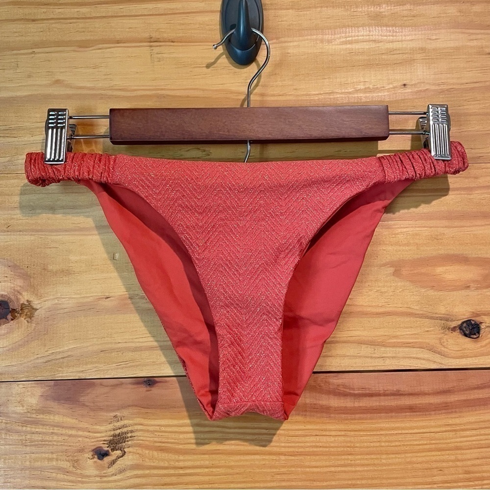 L*SPACE Leonie Bikini Bottoms in Orange Metallic Textured Small NWT